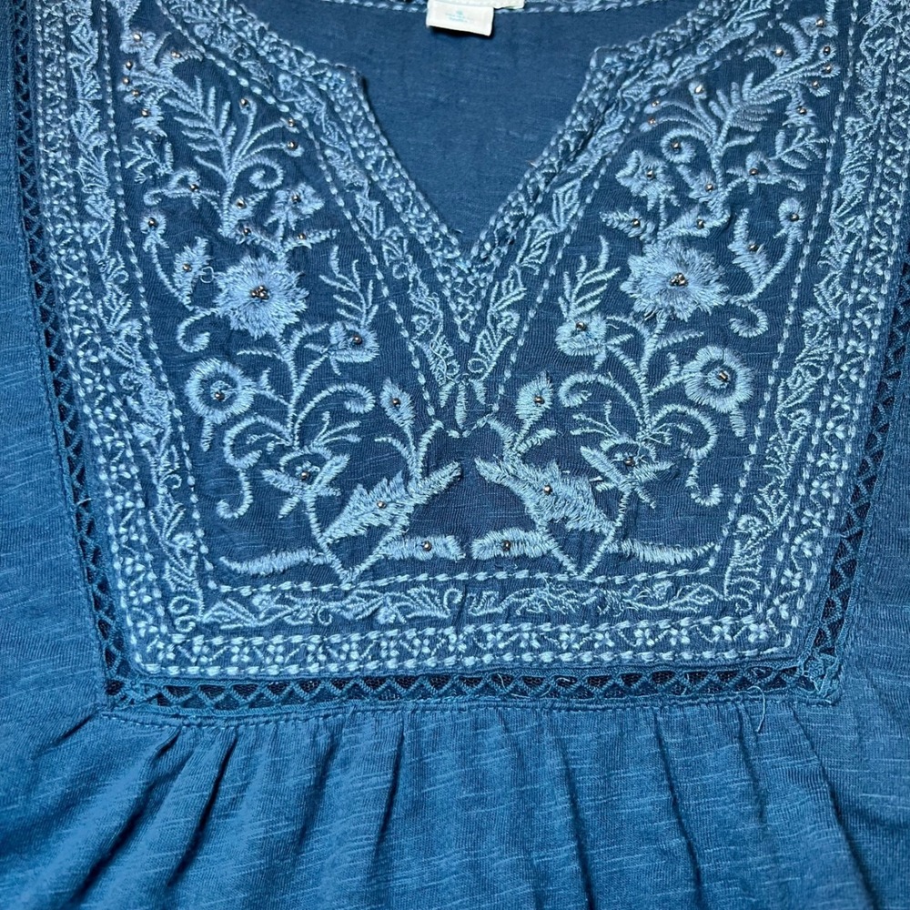 Sundance Womens Size Small Blue Embroidered Beaded Top Boho Blouse Lace Trim - Picture 8 of 12